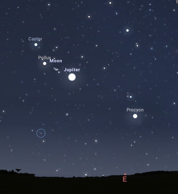 نمای شبیه‌سازی شده از مقارنه ماه و مشتری