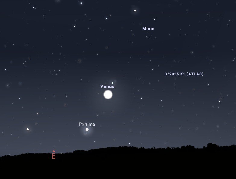 نمای شبیه‌سازی شده از مقارنه هلال آخر ماه با سیاره زهره